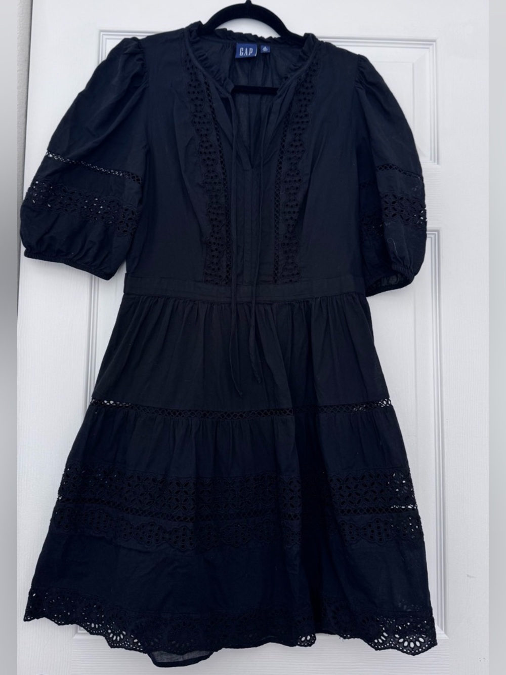 GAP Black Eyelet Tie-Front Midi Dress